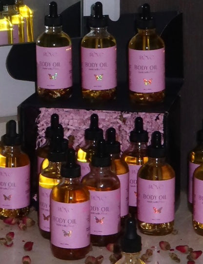 4 oz. Body Oil, Roses & Gold Flakes